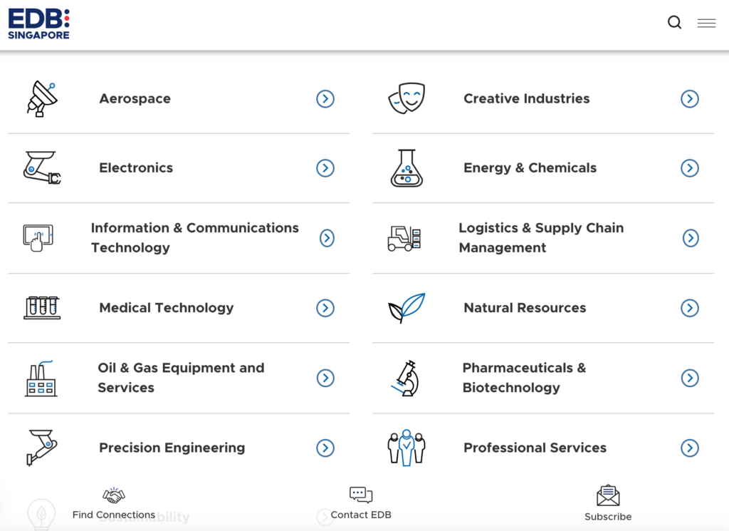 Singapore Economic Development Board Webサイト