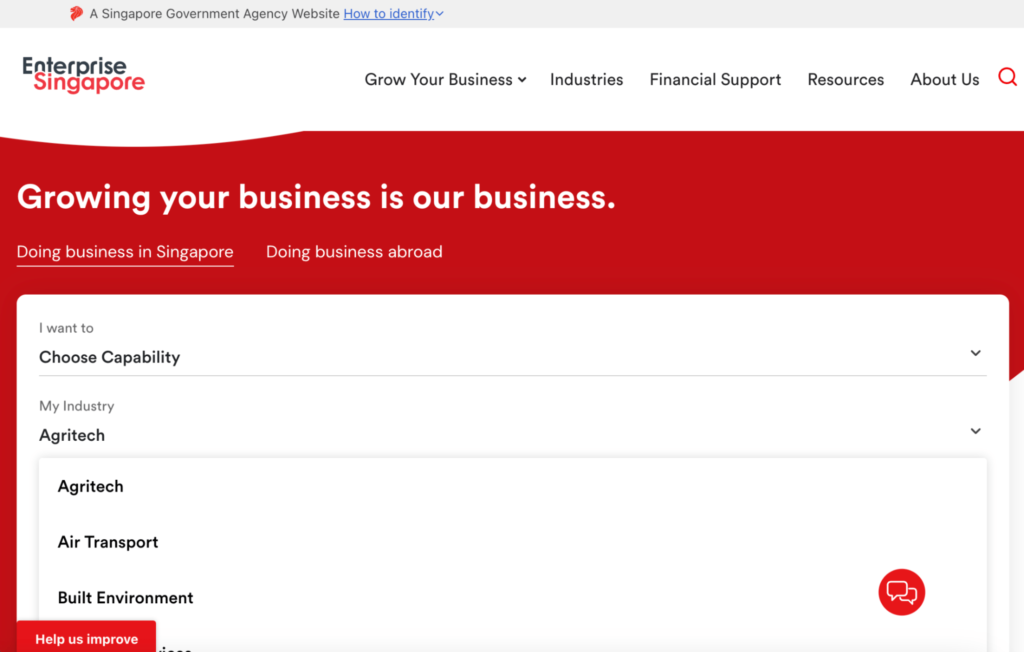 Enterprise Singapore Webサイト