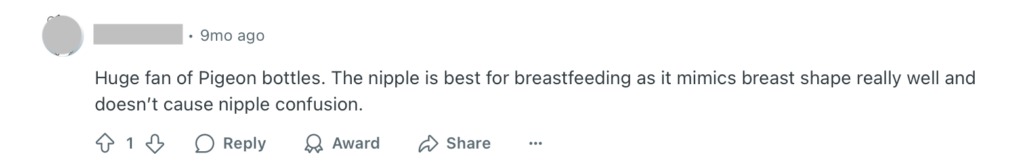 RedditでのPigeon哺乳瓶の評価